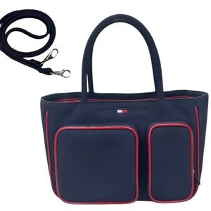 Vintage 90s Y2K Tommy Hilfiger Purse Crossbody Satchel Bucket Handbag Navy Red